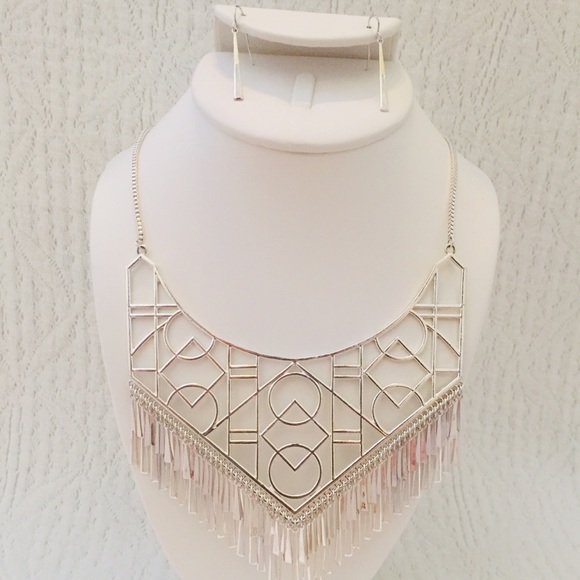 LOXLUX Jewelry Jewelry - Silver Bib Geometric Choker Necklace Jewelry Set